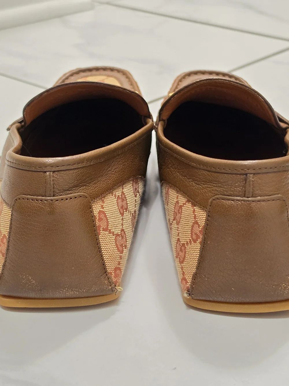 Gucci GG Canvas Leather Horsebit Loafers, 11